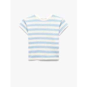 Erkek Bebek Kısa Kollu Bisiklet Yaka Çizgili Jakarlı Tişört 5SMB10258TK - KOTON - EKRU - 3-4 YAŞ