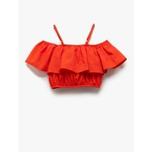 İnce Askılı Katlı Fırfırlı Crop Bluz 5SKG60069AW