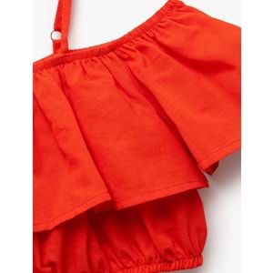 İnce Askılı Katlı Fırfırlı Crop Bluz 5SKG60069AW