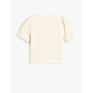 Fiyonk Detaylı Kısa Kollu Bisiklet Yaka Bluz 5SKG60075AK - KOTON - EKRU - 6-7 YAŞ