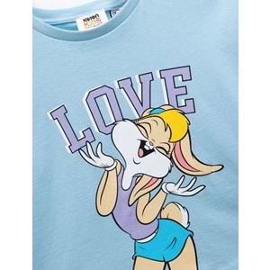 Kız Çocuk Pamuklu Lola Bunny Baskılı Kısa Kollu Bisiklet Yaka Lisanslı Crop Tişört - KOTON - MAVİ - 9-10 YAŞ