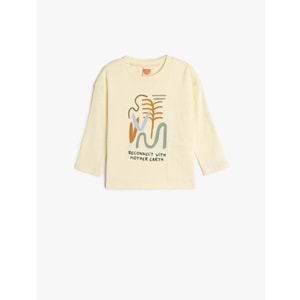 Erkek Bebek Pamuklu Baskı Detaylı Uzun Kollu Tişört 5SMB10179TK - KOTON - EKRU - 4-5 YAŞ