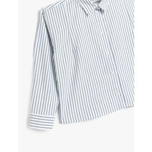 Uzun Kollu Düğme Kapamalı Viskon Karışımlı Çizgili Gömlek 5SKG60109AW - KOTON - MAVİ ÇİZGİLİ - 7-8 YAŞ