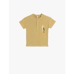 Erkek Bebek Pamuklu Kaktüs Nakış Detaylı Dokulu Tişört 5SMB10104TK - KOTON - HAKİ - 18-24 AY