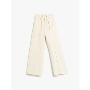 Kız Çocuk Beli Bağcıklı Viskon ve Keten Karışımlı Bol Paça Pantolon 5SKG40065AW - KOTON - BEJ - 5-6 YAŞ