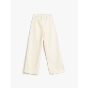 Kız Çocuk Beli Bağcıklı Viskon ve Keten Karışımlı Bol Paça Pantolon 5SKG40065AW - KOTON - BEJ - 5-6 YAŞ