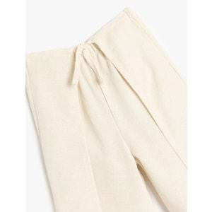 Kız Çocuk Beli Bağcıklı Viskon ve Keten Karışımlı Bol Paça Pantolon 5SKG40065AW - KOTON - BEJ - 5-6 YAŞ