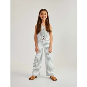 Kız Çocuk Pamuklu Çizgili Bol Paça Denim Pantolon 5SKG40068AD