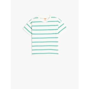 Erkek Bebek Bisiklet Yaka Kısa Kollu Pamuklu Çizgili Tişört 5SMB10014TK - KOTON - EKRU - 3-4 YAŞ