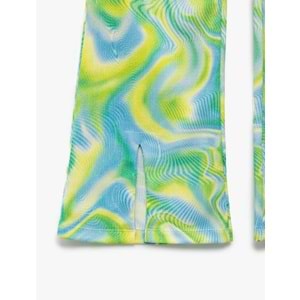 Kız Çocuk Beli Lastikli Desenli İspanyol Paça Pantolon 5SKG40076AK - KOTON - YEŞİL - 6-7 YAŞ