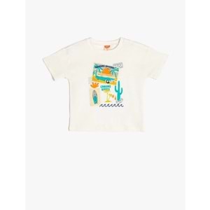 Erkek Bebek Yaz Temalı Baskı Detaylı Pamuklu Tişört 5SMB10006TK - KOTON - EKRU - 3-4 YAŞ