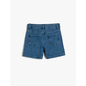 Kız Çocuk Pamuklu Yüksek Belli Örgü Detaylı Denim Şort 5SKG40104AD - KOTON - İNDİGO - 11-12 YAŞ