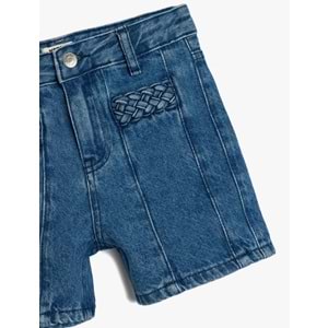 Kız Çocuk Pamuklu Yüksek Belli Örgü Detaylı Denim Şort 5SKG40104AD - KOTON - İNDİGO - 11-12 YAŞ