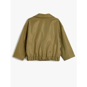 Kız Çocuk Mevsimlik Mont Kruvaze Yaka Cep Detaylı Uzun Kollu Düğmeli - KOTON - HAKİ - 9-10 YAŞ