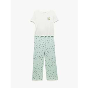 Viskon Kumaş Kısa Kollu Limon Baskılı Pijama Takımı 5SLK40078MK - KOTON - MİNT - S