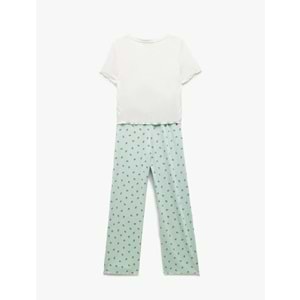 Viskon Kumaş Kısa Kollu Limon Baskılı Pijama Takımı 5SLK40078MK - KOTON - MİNT - S