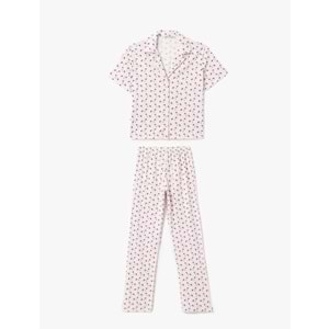 Köpek Grafik Baskılı Pamuklu Gömlek Yaka Pijama Takımı 5SLK40051MK - KOTON - PEMBE - M
