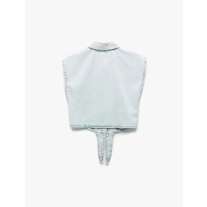 Kız Çocuk Bağlama Detaylı Pamuklu Denim Gömlek 5SKG20015AD - KOTON - AÇIK İNDİGO - 7-8 YAŞ