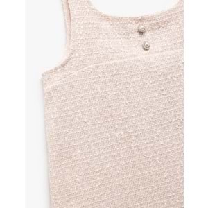 Kız Çocuk Askılı İnci Düğme Detaylı Yuvarlak Yaka Tüvit Jile Elbise 5SKG80067AW - KOTON - PEMBE - 13-14 YAŞ