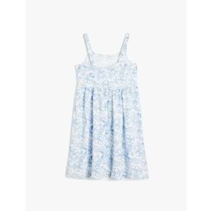 Kız Çocuk Çiçek Desenli Askılı Kare Yaka A Kesim Viskon Elbise 5SKG80023AW - KOTON - BEYAZ - 13-14 YAŞ