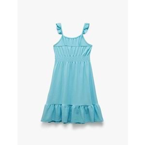Kız Çocuk Fırfırlı Gipe Detaylı Askılı Midi Elbise 5SKG80011AK - KOTON - MAVİ - 7-8 YAŞ