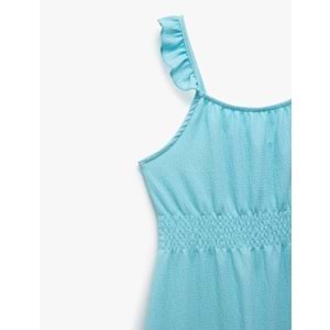 Kız Çocuk Fırfırlı Gipe Detaylı Askılı Midi Elbise 5SKG80011AK - KOTON - MAVİ - 7-8 YAŞ