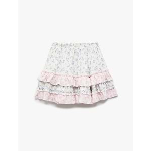 Beli Lastikli Katlı Çiçekli Viskon Etek 5SKG70025AW