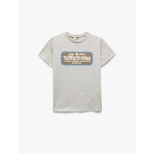 Erkek Çocuk Baskı Detaylı Bisiklet Yaka Kısa Kollu Tişört 5SKB10319TK - KOTON - GRİ - 9-10 YAŞ