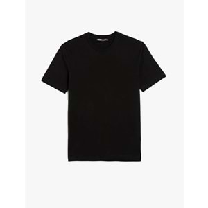 Pamuklu Kısa Kollu Bisiklet Yaka Basic Slim Fit Tişört 5SAM10345HK - KOTON - SİYAH - L
