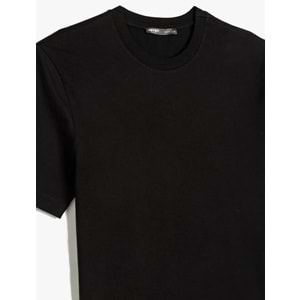 Pamuklu Kısa Kollu Bisiklet Yaka Basic Slim Fit Tişört 5SAM10345HK - KOTON - SİYAH - L