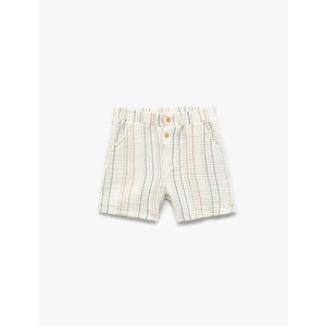 Erkek Bebek Pamuklu Düğme Detaylı Çizgili Müslin Şort 5SMB40090TW - KOTON - EKRU - 3-4 YAŞ