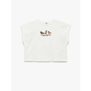 Kız Çocuk Nakış Detaylı Kısa Kollu Pamuklu Crop Tişört 5SKG10490AK - KOTON - EKRU - 7-8 YAŞ