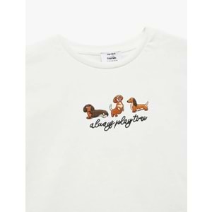 Kız Çocuk Nakış Detaylı Kısa Kollu Pamuklu Crop Tişört 5SKG10490AK - KOTON - EKRU - 7-8 YAŞ