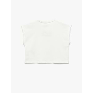 Kız Çocuk Nakış Detaylı Kısa Kollu Pamuklu Crop Tişört 5SKG10490AK - KOTON - EKRU - 7-8 YAŞ