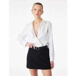 Regular Fit Uzun Kollu Düğmeli Klasik Yaka Volanlı Gömlek 6SAK60288UW - KOTON - EKRU - 34