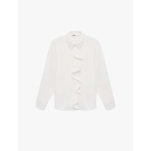 Regular Fit Uzun Kollu Düğmeli Klasik Yaka Volanlı Gömlek 6SAK60288UW - KOTON - EKRU - 34