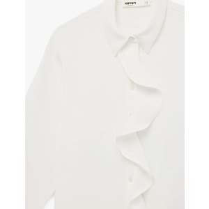 Regular Fit Uzun Kollu Düğmeli Klasik Yaka Volanlı Gömlek 6SAK60288UW - KOTON - EKRU - 34