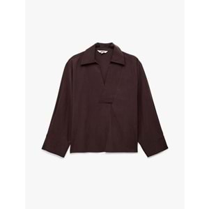 Uzun Kollu V Gömlek Yaka Bluz 6SAK60016EW - KOTON - MÜRDÜM - 44