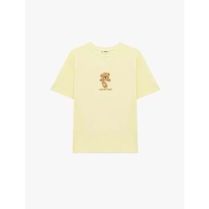 Baskılı Bisiklet Yaka Pamuklu Ayıcıklı Tişört 6SAL10306IK - KOTON - SARI - M
