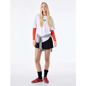 Kısa Kollu Bisiklet Yaka Pamuklu Baskılı Tişört 6SAL10403IK - KOTON - EKRU - M