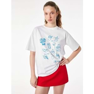 Kadın Giyim Tişört 6SAL10729IK - KOTON - EKRU - M