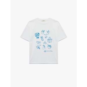 Kadın Giyim Tişört 6SAL10729IK - KOTON - EKRU - M