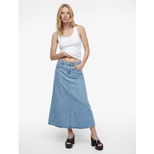 Pamuklu Düğmeli Volanlı Uzun Denim Etek 6SAL70004MD - KOTON - AÇIK İNDİGO - 40