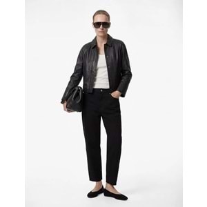 Beli Bağcıklı Pamuklu Cepli Pantolon - Loose Straight Fit Jeans - KOTON - 6SAL40075MW - SİYAH - 34