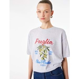 Kısa Kollu Bisiklet Yaka Zeytin Baskılı Tişört 6SAK50032EK - KOTON - GRİ - M