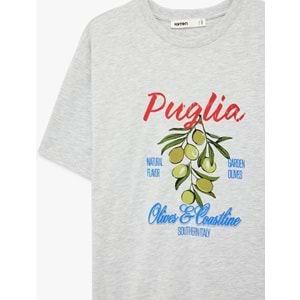 Kısa Kollu Bisiklet Yaka Zeytin Baskılı Tişört 6SAK50032EK - KOTON - GRİ - M