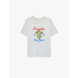 Kısa Kollu Bisiklet Yaka Zeytin Baskılı Tişört 6SAK50032EK - KOTON - GRİ - M