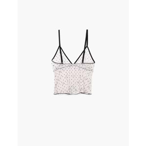 Puantiyeli V Yaka Slim Fit Fiyonklu Tüllü Crop Pijama Üstü - 7WLK90004MK