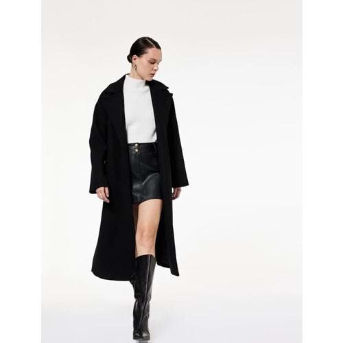 Kadın Giyim Uzun Kollu Kruvaze Kemerli Uzun Kaşe Kaban 6WAK00115EW