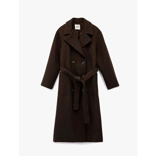 Kadın Giyim Uzun Kollu Cepli Kemerli Düğmeli Uzun Kaşe Kaban 6WAK00192EW